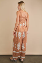 Load image into Gallery viewer, Boho Printed Smocking Detail Jumpsuit: TAUPE
