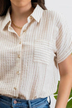Load image into Gallery viewer, STRIPE COLLARED SHORT SLEEVE LINEN SHIRT: KHAKI
