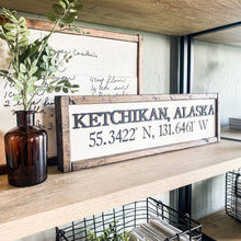 Load image into Gallery viewer, City, State With Coordinates Wood Laser 3D Sign: Dark Walnut
