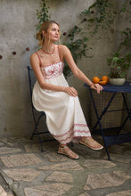 Load image into Gallery viewer, FLORAL EMBROIDERY SCALLOPED MIDI DRESS: RED
