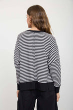 Load image into Gallery viewer, STRIPE EXPOSED SEAM SPLIT HEM LONG SLEEVE KNIT TOP (PRE-ORDER): BLACK
