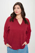 Load image into Gallery viewer, PLUS SOLID NOTCH NECK KNIT TOP: BURGUNDY

