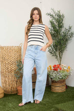 Load image into Gallery viewer, STRIPE BACK TIE SLEEVELESS KNIT SWEATER: BLACK
