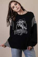 Load image into Gallery viewer, Oversized Mixed Media Western Graphic Knit Top: TAUPE

