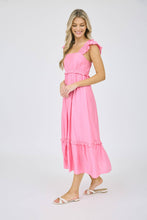 Load image into Gallery viewer, RUFFLE DETAIL EMPIRE WAIST SLEEVELESS MIDI DRESS: PINK
