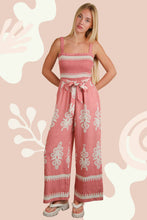 Load image into Gallery viewer, Boho Printed Smocking Detail Jumpsuit: TAUPE
