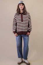 Load image into Gallery viewer, NT12310-Oversized Striped Half Button Down Casual Knit Top: YELLOW/BLUE / S-M-L/2-2-2
