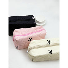 Load image into Gallery viewer, Embossed Cloth with Bow Embroidery Cosmetic Bag: Pink, Black, Or White
