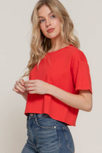 Load image into Gallery viewer, Short Sleeve Crew Neck Oversize Crop Cotton Knit Tee: RED-red / S
