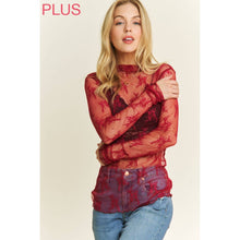 Load image into Gallery viewer, PLUS MESH LACE HIGH NECK DESIGN LONG SLEEVE FITTED TOP: Off White
