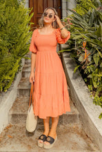 Load image into Gallery viewer, Peach smocked plus size dress
