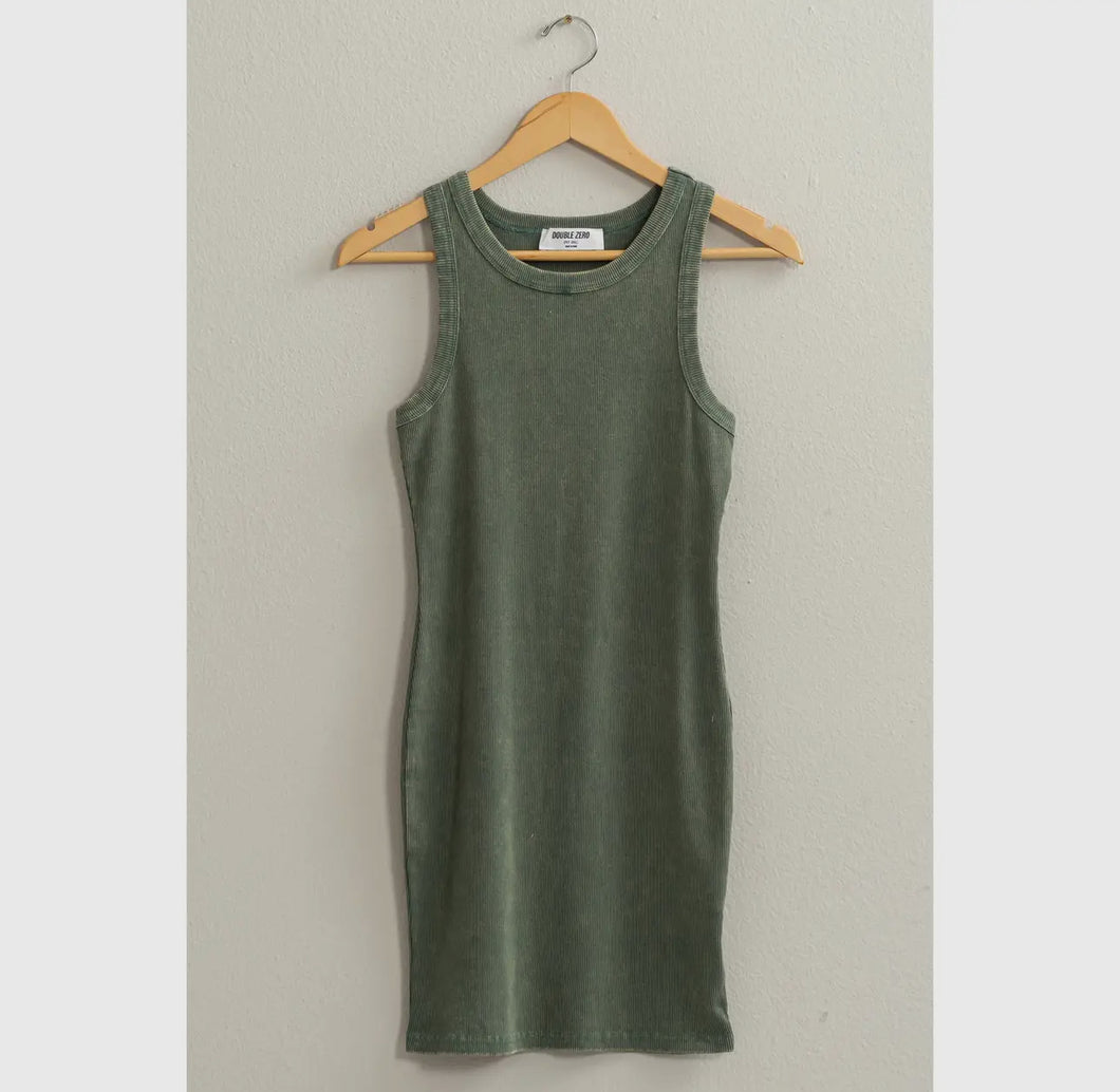Gray Green Acid Washed Ribbed Dress