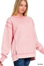 Load image into Gallery viewer, Pink Acid Wash Exposed-Seam Fleece Sweatshirt
