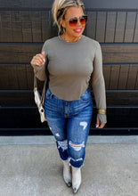 Load image into Gallery viewer, Olive Curved Hem Ribbed Top
