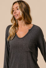 Load image into Gallery viewer, Black V Neck Ribbed Long Sleeve Top
