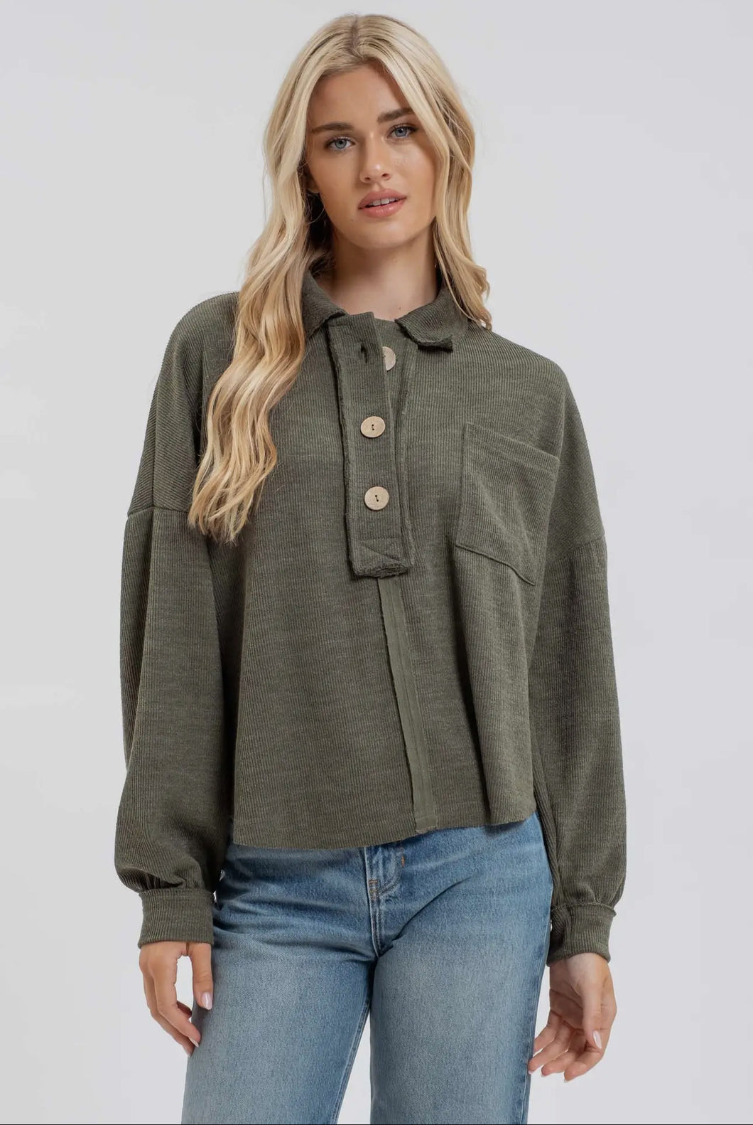 Olive Raw Edge Knit Top