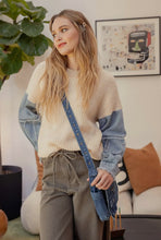 Load image into Gallery viewer, Contrast Denim Sleeve Crewneck Knit Sweater
