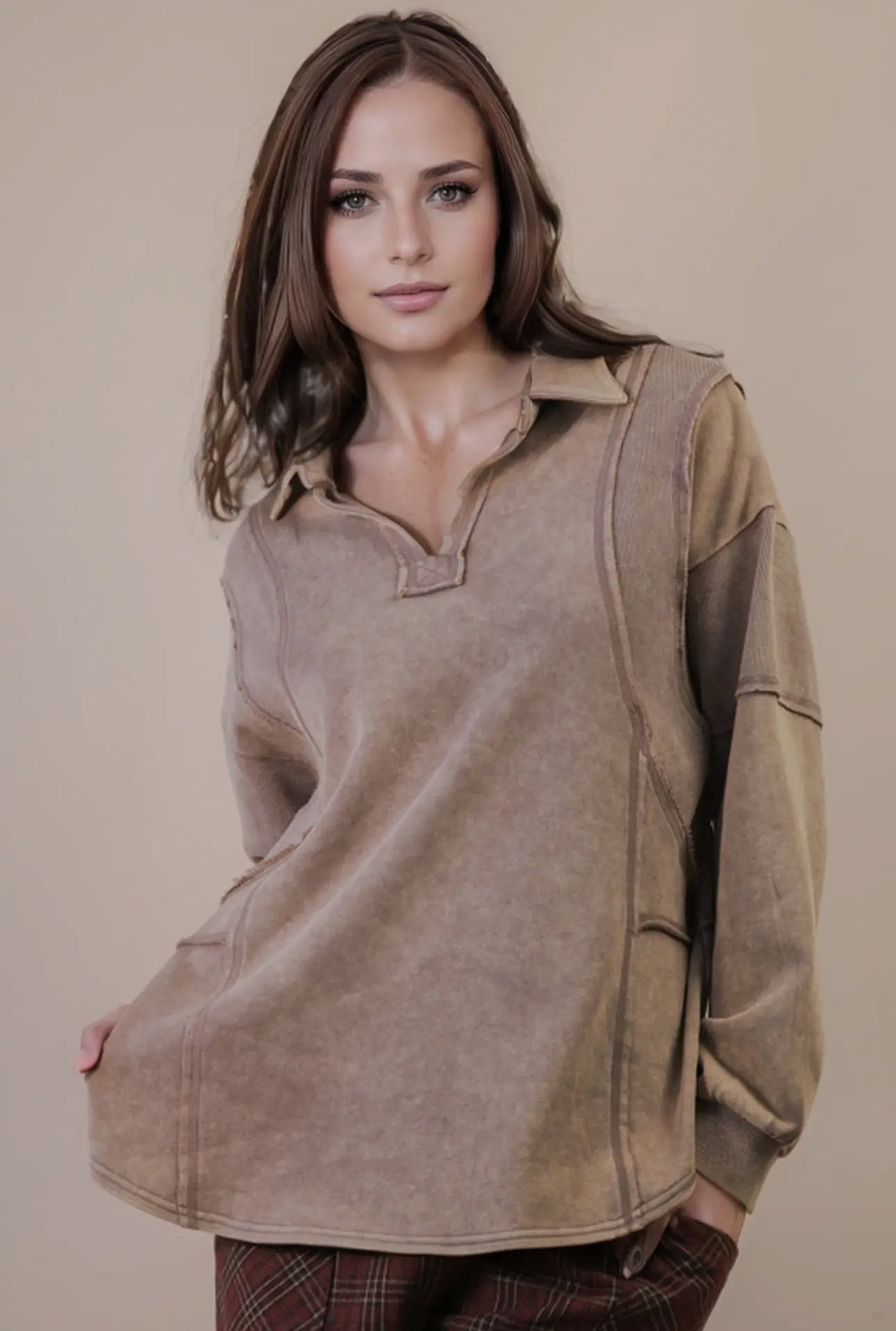 Mocha Mineral Washed Oversized French Terry Top