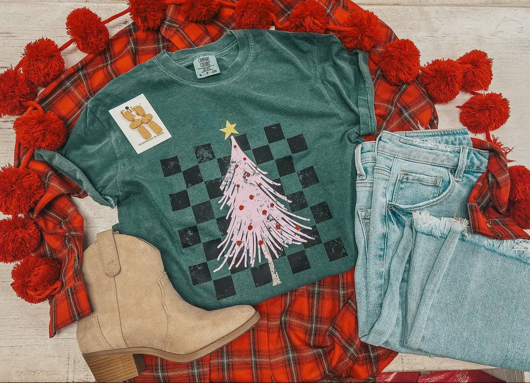 Blue Spruce Checkered Christmas Tree Tee