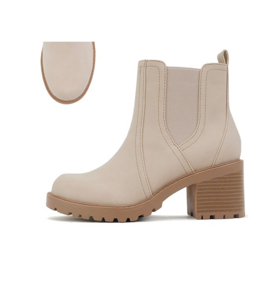 Beige Chunky Heel Boot