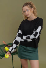 Load image into Gallery viewer, Checkered Long Sleeve Drop Shoulder Sweater
