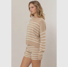 Load image into Gallery viewer, Taupe &amp; Cream Sweater Short Set
