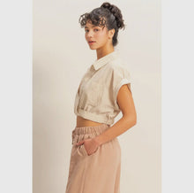 Load image into Gallery viewer, Taupe/White Pinstripe Cropped Top
