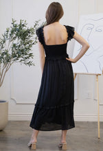 Load image into Gallery viewer, Black Flutter Midi Dress
