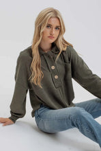 Load image into Gallery viewer, Olive Raw Edge Knit Top
