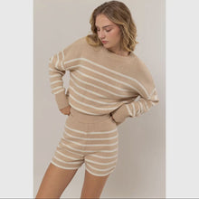 Load image into Gallery viewer, Taupe &amp; Cream Sweater Short Set
