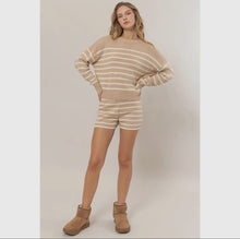 Load image into Gallery viewer, Taupe &amp; Cream Sweater Short Set
