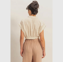 Load image into Gallery viewer, Taupe/White Pinstripe Cropped Top
