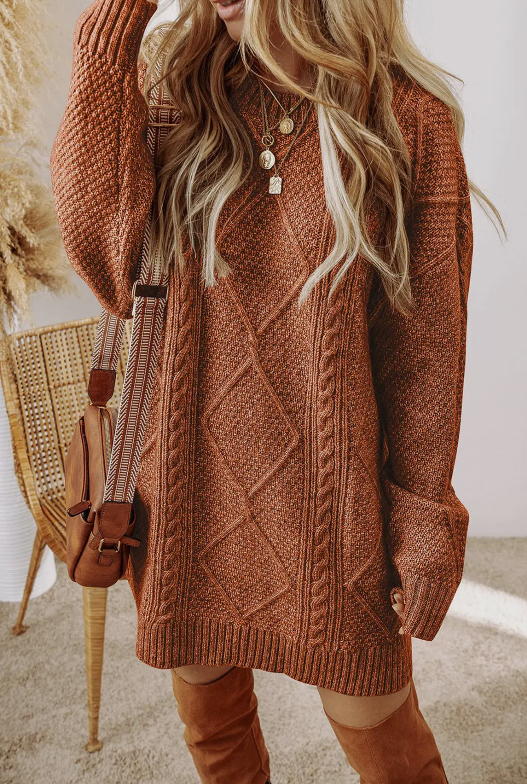 Rust Cable Knit Sweater Dress Rust Cable Knit Sweater Dress