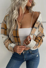 Load image into Gallery viewer, Khaki cropped plaid shacket
