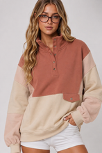 Load image into Gallery viewer, Colorblock Half Snap Sweatshirt: BRICK
