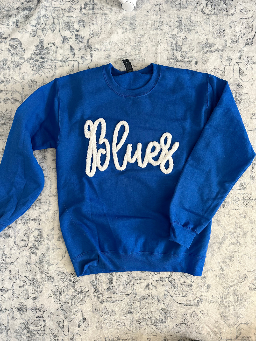 Blues- Royal sweatshirt with White yarn