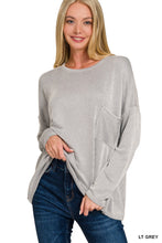Load image into Gallery viewer, Light Gray Ribbed Striped Oversized Long Sleeve Top

