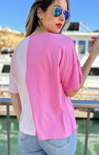 Load image into Gallery viewer, Pink Cinched Color Block Knit Top
