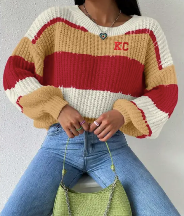 KC Red & Yellow Striped Pullover Sweater