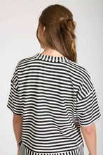 Load image into Gallery viewer, STRIPE SHORT SLEEVE DROP SHOULDER BOXY KNIT TOP : BROWN
