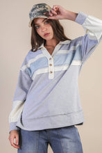 Load image into Gallery viewer, Color Block Oversized Collared Casual Knit Top: CREAM
