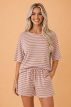 Load image into Gallery viewer, PRETTY BASH Stripe Corded Knit Tee &amp; Short Set: Sky Blue Stripe / L
