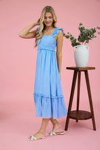 Load image into Gallery viewer, RUFFLE DETAIL EMPIRE WAIST SLEEVELESS MIDI DRESS: PINK
