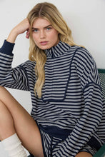Load image into Gallery viewer, HALF ZIP STRIPE CONTRAST TRIM LONG SLEEVE KNIT TOP : CHOCOLATE BROWN
