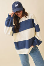 Load image into Gallery viewer, Contrast Panel Long Sleeve Slouchy Top: Pineapple Navy / Contemporary
