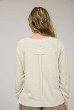 Load image into Gallery viewer, WASHED V NECK EXPOSED SEAM LONG SLEEVE KNIT TOP: INDIGO BLUE
