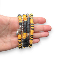 Load image into Gallery viewer, Black and Gold Game Day Bracelet Stack: Football
