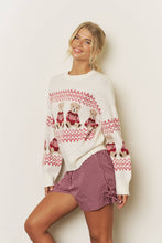 Load image into Gallery viewer, HOLIDAY BEAR MOTIF CREW NECK KNIT SWEATER: NAVY
