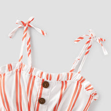 Load image into Gallery viewer, Toddler Girl Bowknot Stripe/Floral Print/Orange Cami Romper: Orangewhite / 18-24 Months
