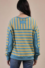 Load image into Gallery viewer, NT12310-Oversized Striped Half Button Down Casual Knit Top: YELLOW/BLUE / S-M-L/2-2-2
